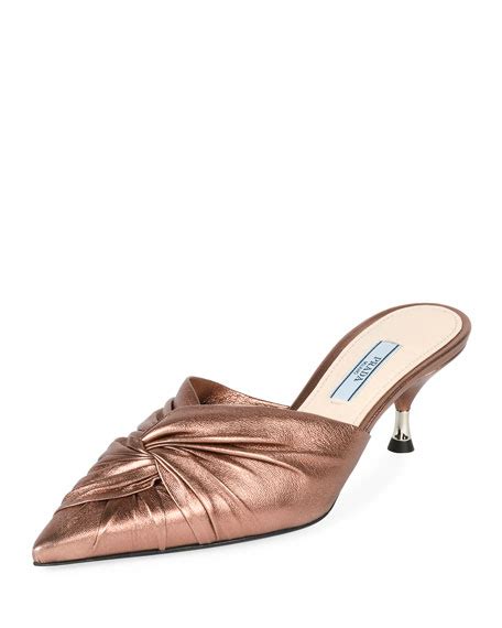 prada low-heel metallic leather twist mule|Women's Prada Low Heel Mules & Slides .